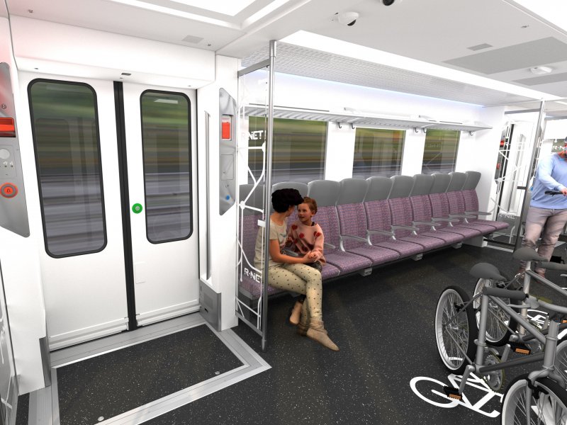 De trein heeft voldoende stallingsruimte voor fietsen. (Foto: Qbuzz / CAF)