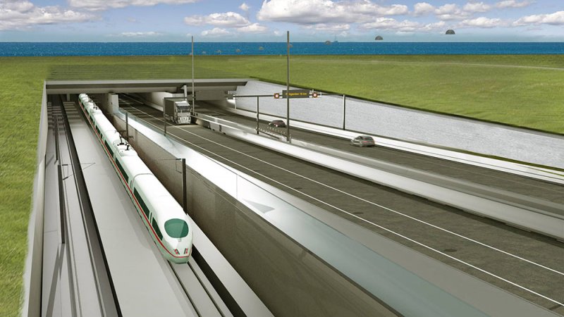 Een illustratie van de nieuwe verkeerstunnel die ook het Duitse spoor met die van Denemarken moet verbinden. (Foto: )