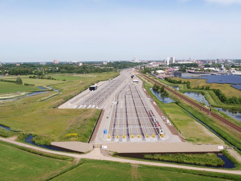 Het opstelterrein van opstelterrein De Vork. (Foto:  ProRail / Stefan Verkerk)