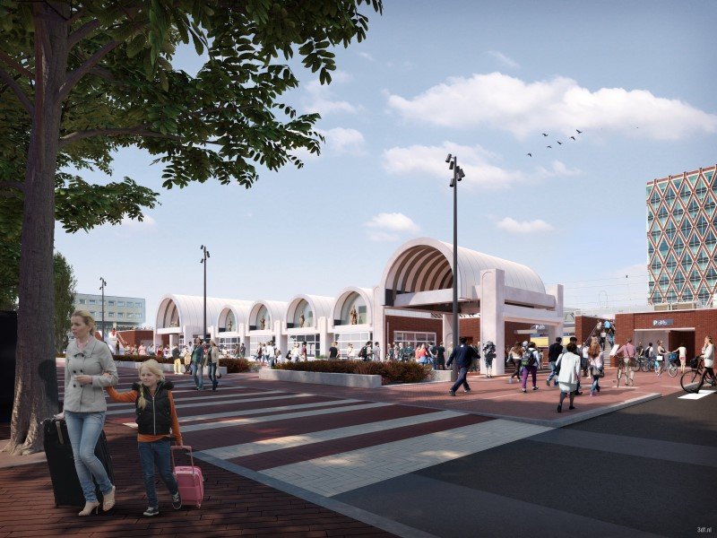 Een design-art van het nieuwe stationsgebied van Gouda (Foto: NS)