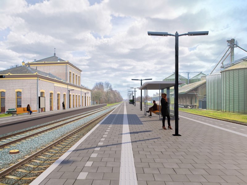 Visual van het vernieuwde perron van station Zuidbroek (Foto: ProRail)