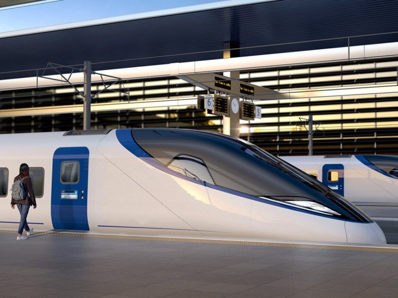 Het concept van de nieuwe HSL-trein die straks met een topsnelheid over de HS2 zal rijden. (Foto: Hitachi-Alstom)