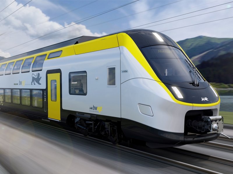 De voorkant van de trein voor BWEGT, herkenbaar aan de unieke neus die iets afwijkt van de andere Coradia Stream treinstellen. (Foto: Alstom)