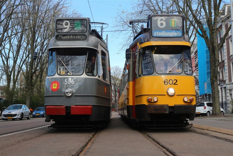 Op de Plantage Parklaan konden beide iconische trams naast elkaar worden geplaatst om op de foto te vereeuwigen.