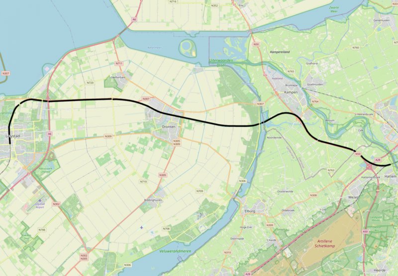 De route van de nieuwe Hanzelijn 