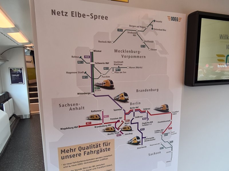 Het gebied waar de ODEG zijn exploitatie uitvoert. (Rechten: Treinenweb)