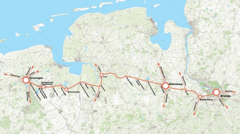 De route van de Wunderline tussen Groningen en Bremen. (Foto: Wunderline)