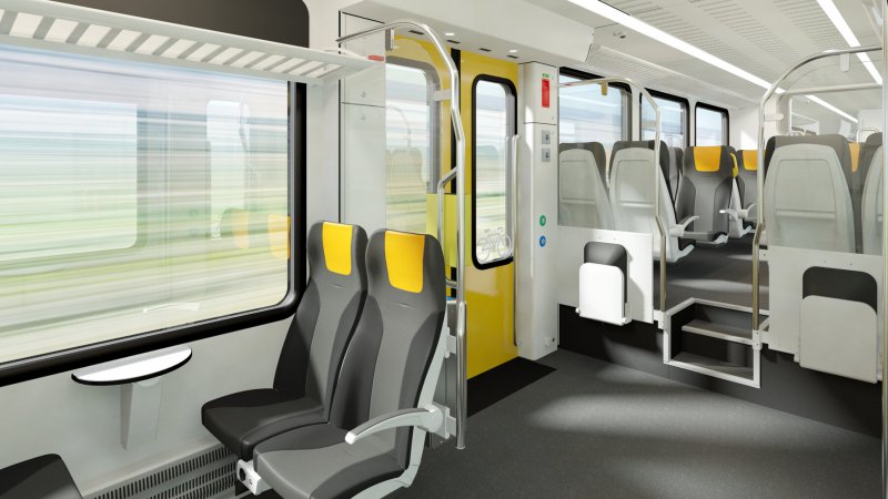 Het interieur van de smalspoortreinen voor FdC. (Foto: Stadler)