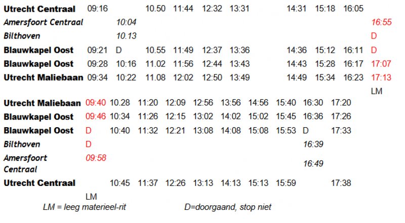 De dienstregeling die blijkt uit de aanvraagdocument.