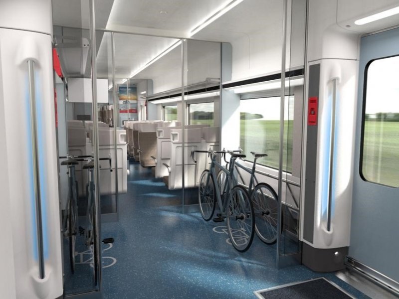 Het voorlopige ontwerp voor het interieur van de dubbeldekstrein. (Foto: Alstom)