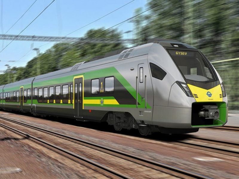 De nieuwe FLIRT-treinen voor het Hongaarse GySEV. (Foto: Stadler)