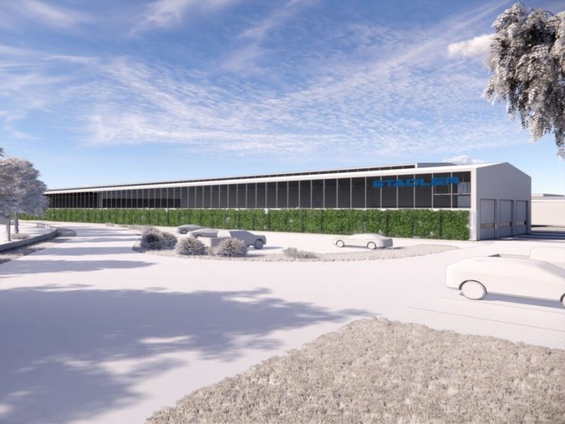 Een concept-art van het nieuwe indienststellingscentrum wat in Hennigsdorf zal worden gebouwd. (Foto: Stadler)