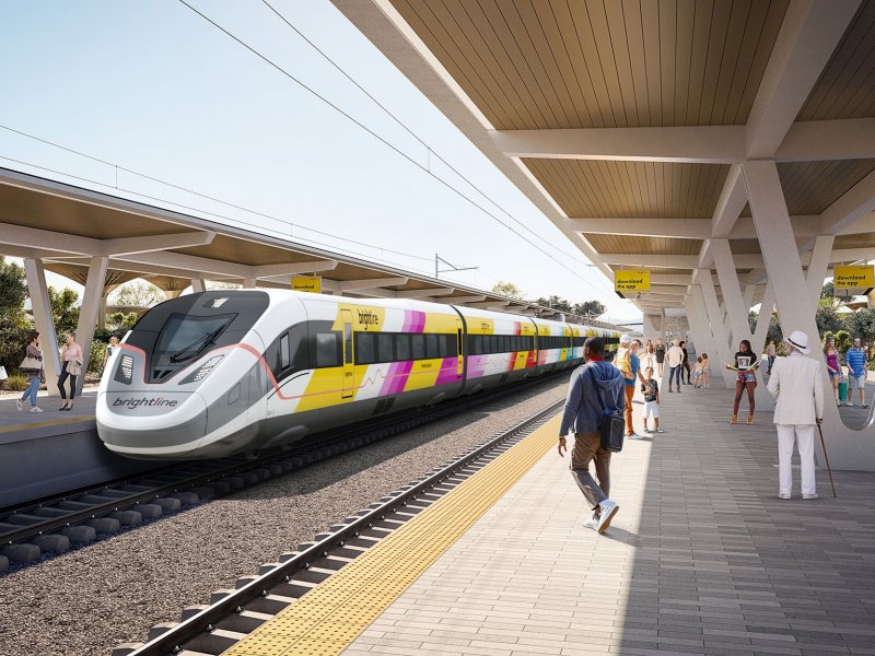 Een concept-art van de nieuwe Velaro Novo die Siemens zal gaan bouwen voor BrightLine. (Foto: Brightline )