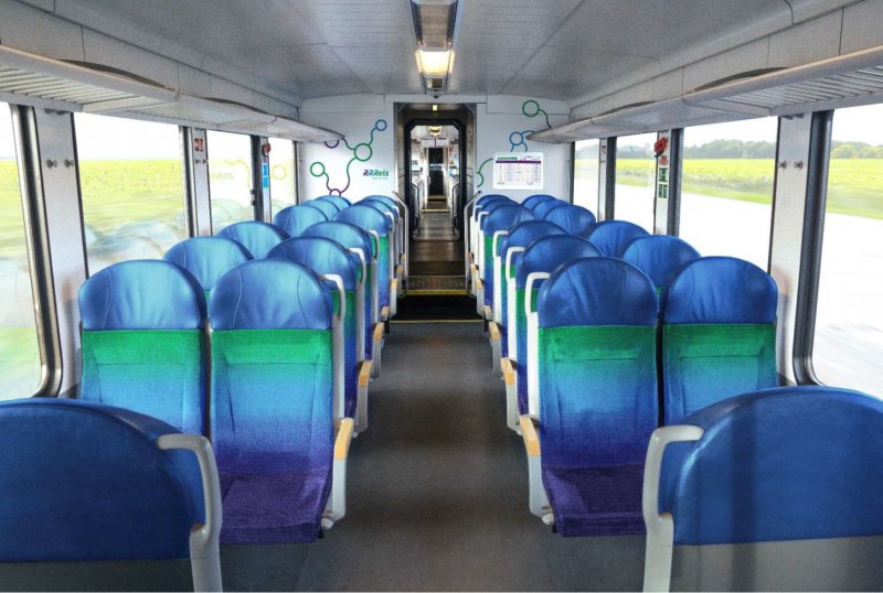 De tweede klas met zowel vis-a-vis als coach zitplaatsen. (Rechten: Stadler / Arriva Nederland)