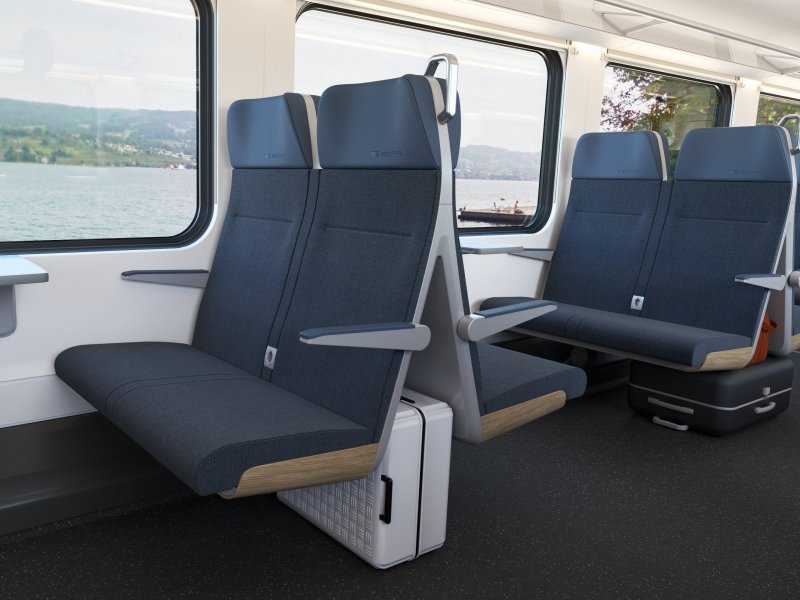 Ook wordt er rekening gehouden met het opbergen van koffers onder stoelen. (Foto: SBB / Siemens Mobility)
