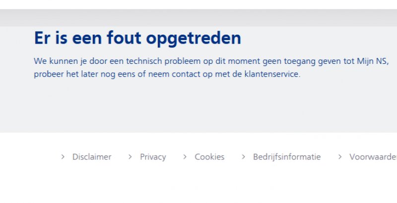 Een van de foutmeldingen die mensen voor de kiezen krijgen als ze op de website van NS hun abonnement willen aanvragen. 
