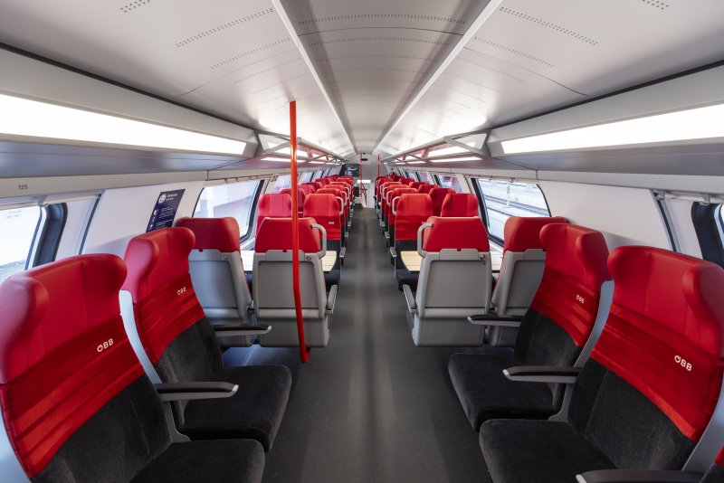 Op de bovenverdieping bevinden zich ook zitplaatsen tegen de wand. (Rechten: OEBB / Harald Eisenberger)