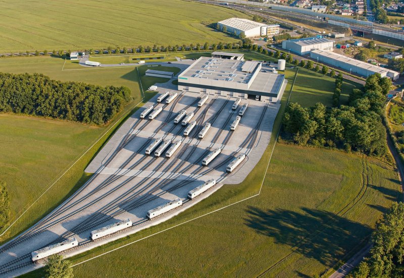 Een art-impression van de nieuwe onderhoudsfaciliteit van Siemens in Polen. (Foto: Siemens Mobility)