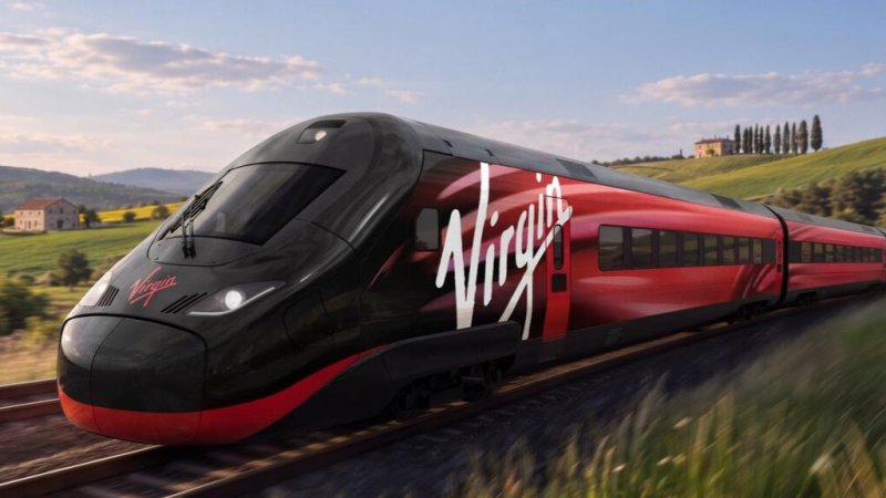 De nieuw gepresenteerde livrei voor de nieuwe Virgin-trein. (Foto: Virgin Trains)