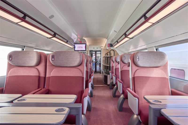 De zitplaatsen in de eerste klas van de nieuwe TGV M. (Rechten: SNCF / InOui)